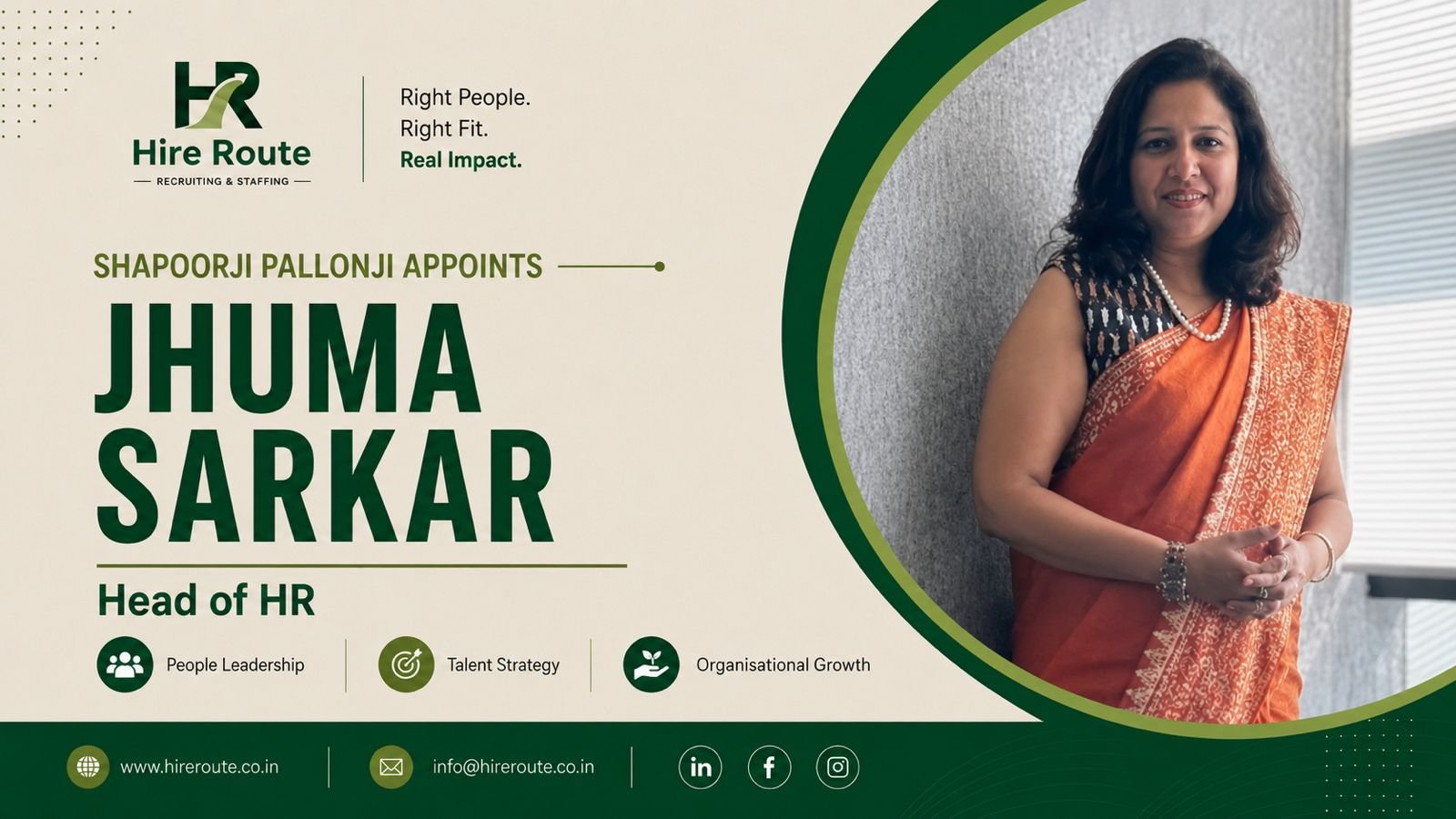 Jhuma Sarkar returns to Shapoorji Pallonji BUMI ARMADA JVCs as Head of Human Resources
