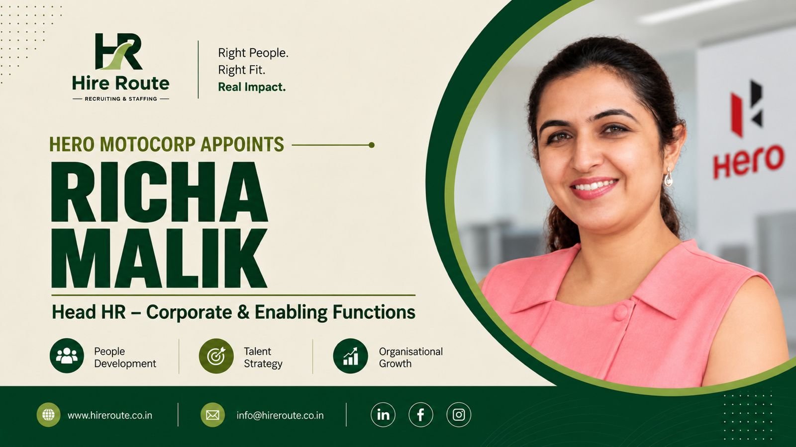 Richa Malik appointed Head HR, Corporate and Enabling Functions at Hero MotoCorp
