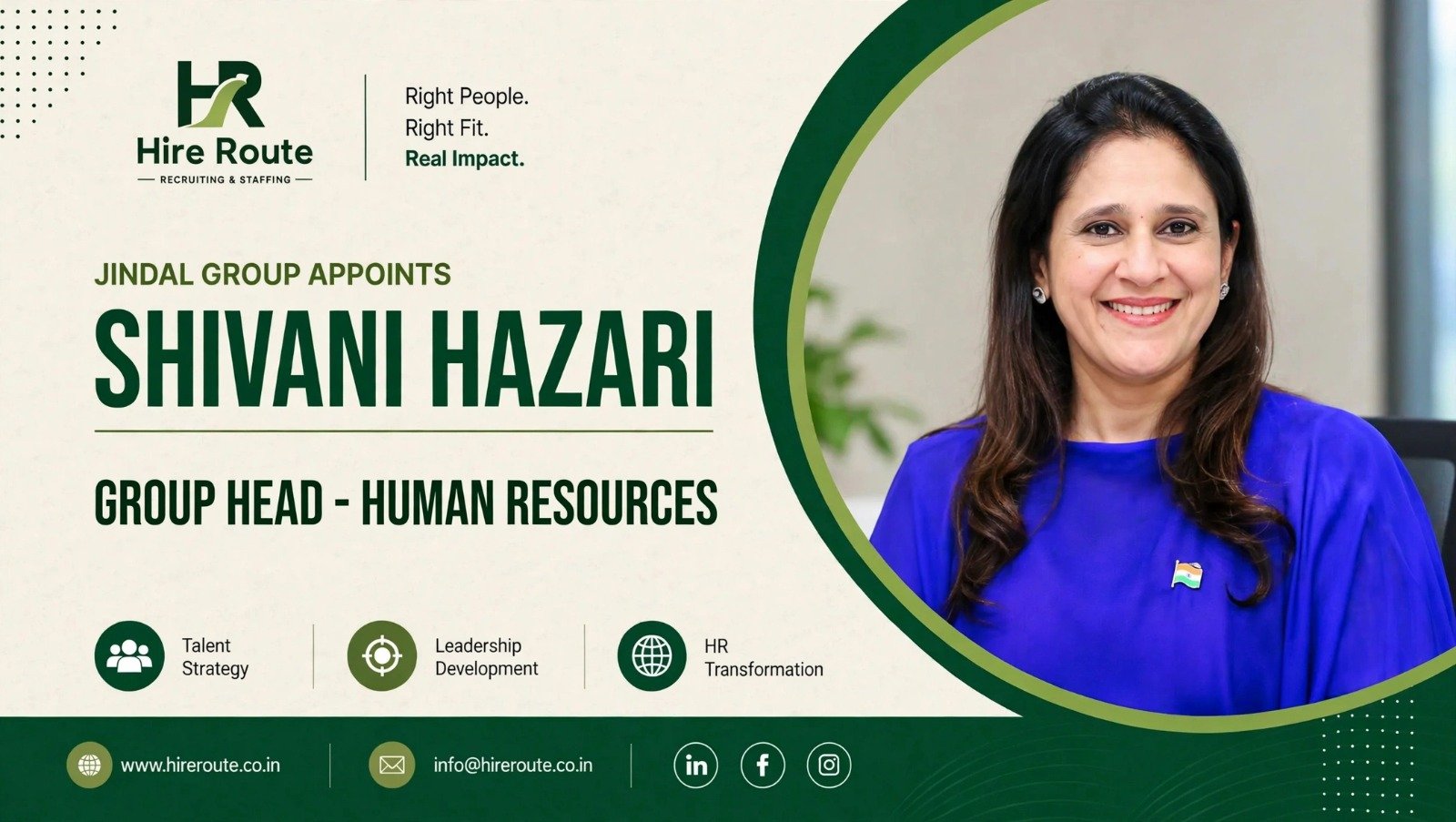 Shivani Hazari appointed Group Head Human Resources at Jindal Group in October 2026