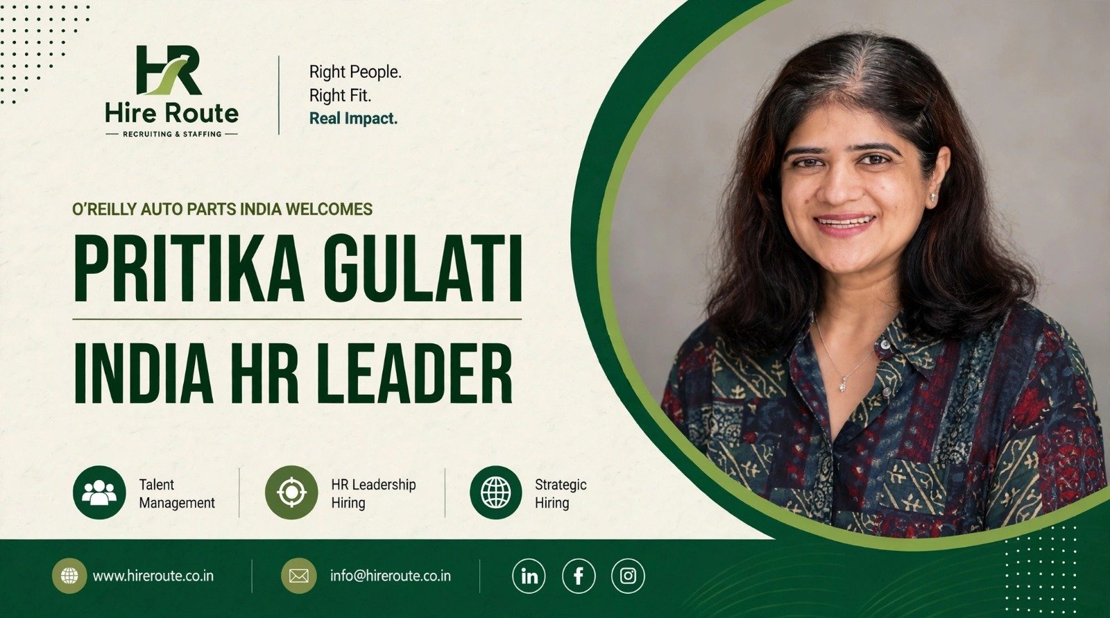 Pritika Gulati joins O’Reilly Auto Parts India as India HR Leader
