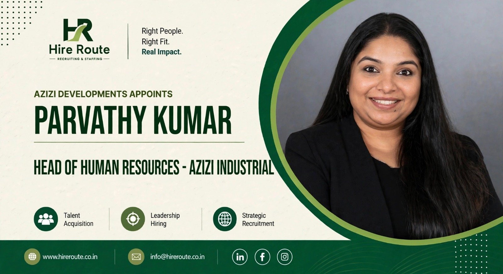 Parvathy Kumar appointed Head of Human Resources – Azizi Industrial at Azizi Developments