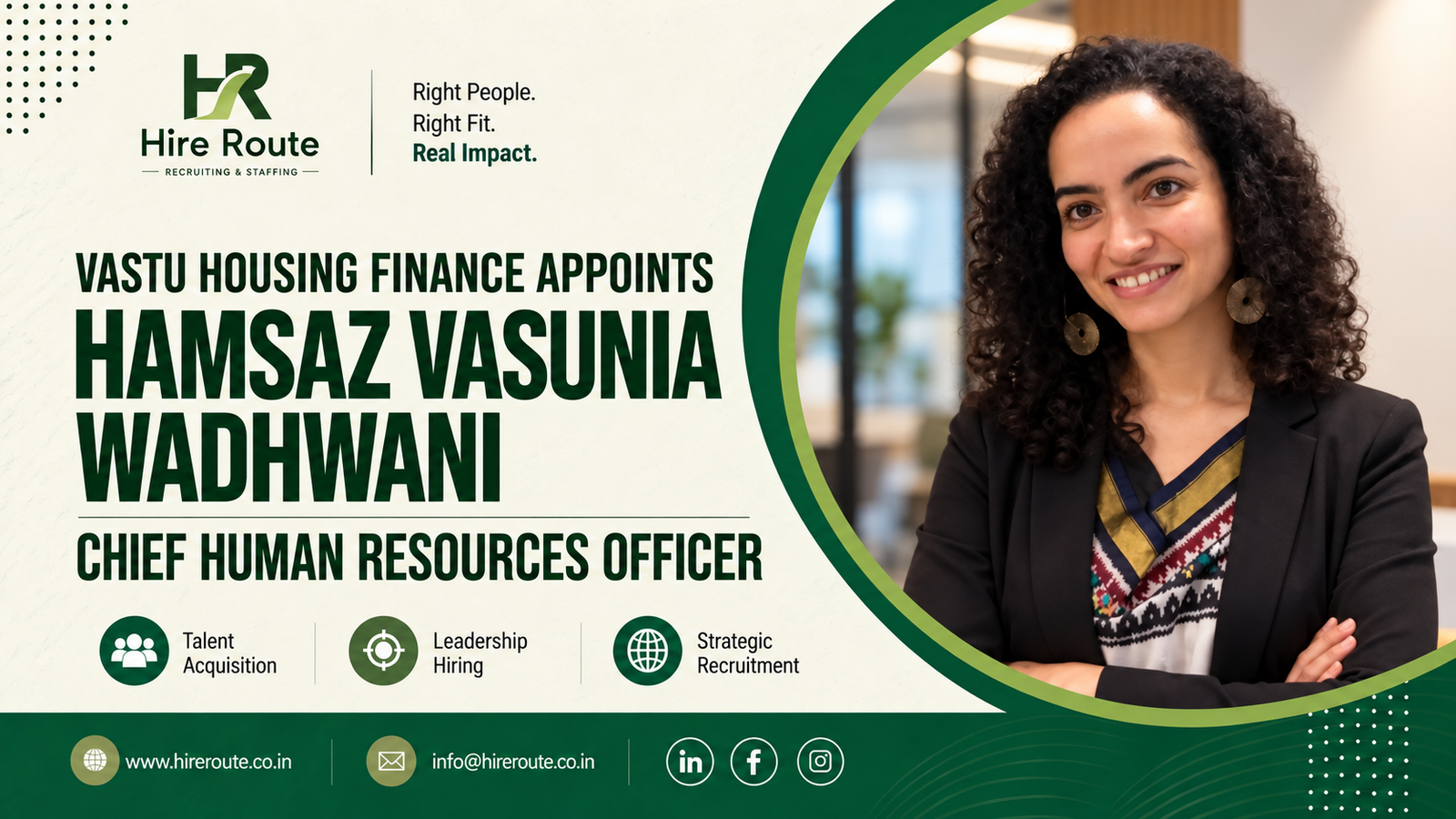 Hamsaz Vasunia Wadhwani joins Vastu Housing Finance as Chief Human Resources Officer