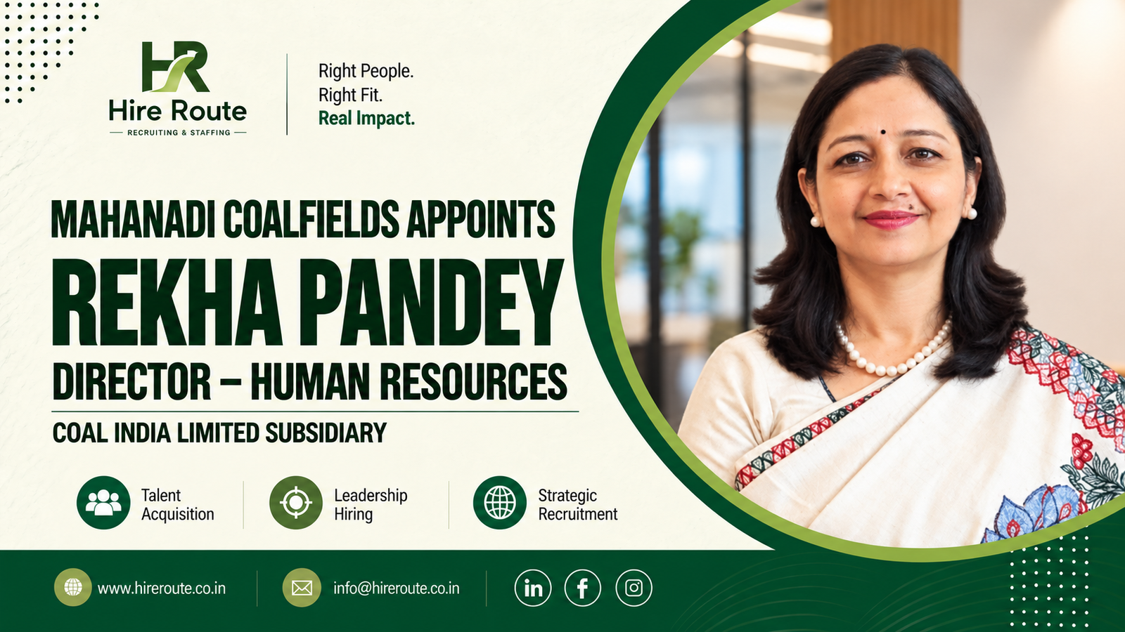 Rekha Pandey takes charge as Director – Human Resources at Mahanadi Coalfields Limited, a Coal India subsidiary